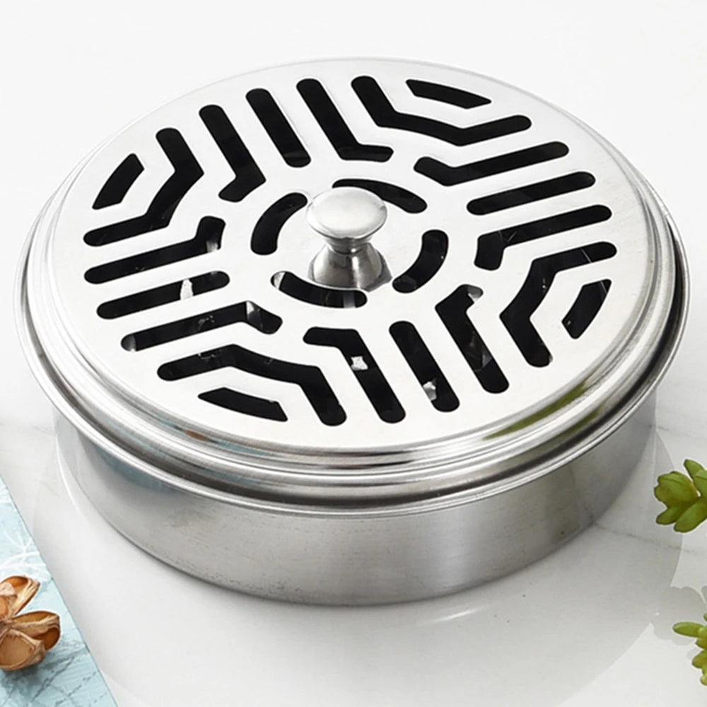 Stainless Steel Mosquito Coils Holder round Tray with Cover Easy to Clean Anti-Mosquito Supplies for Outdoor Picnic Travel Qme