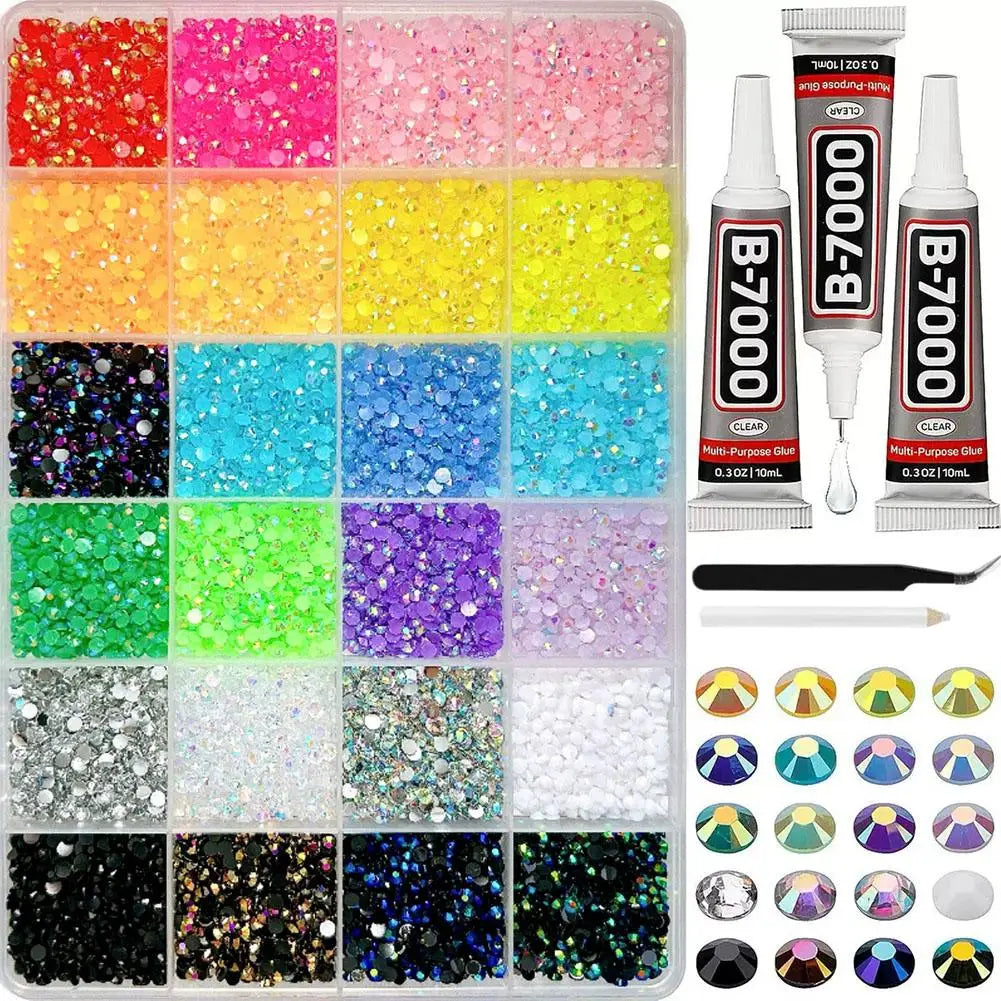 24 28 Girds Nail Charms Rhinestones Bedazzling 3D Nails Colorful Qme B-24 grid kit