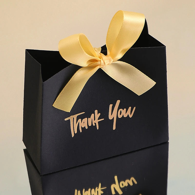 10 Mini Gift Boxes/Gift Bags with Gold Ribbon and Thank You Text Design, Available in Various Colors, Perfect for Wedding Favors, Mother's Day, Father's Day Party Gifts, and Small Gifts, as Well as Birthday, Gender Reveal, Gr Qme 10Pcs Black Yellow Other Other