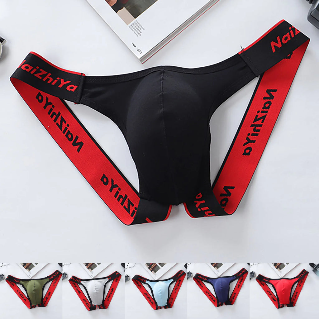 Male Fashion Sexy Letter Erotic Panties Thong Low Waist Casual Breathable T-Pants Bladder Soft and Comfortable Briefs Qme