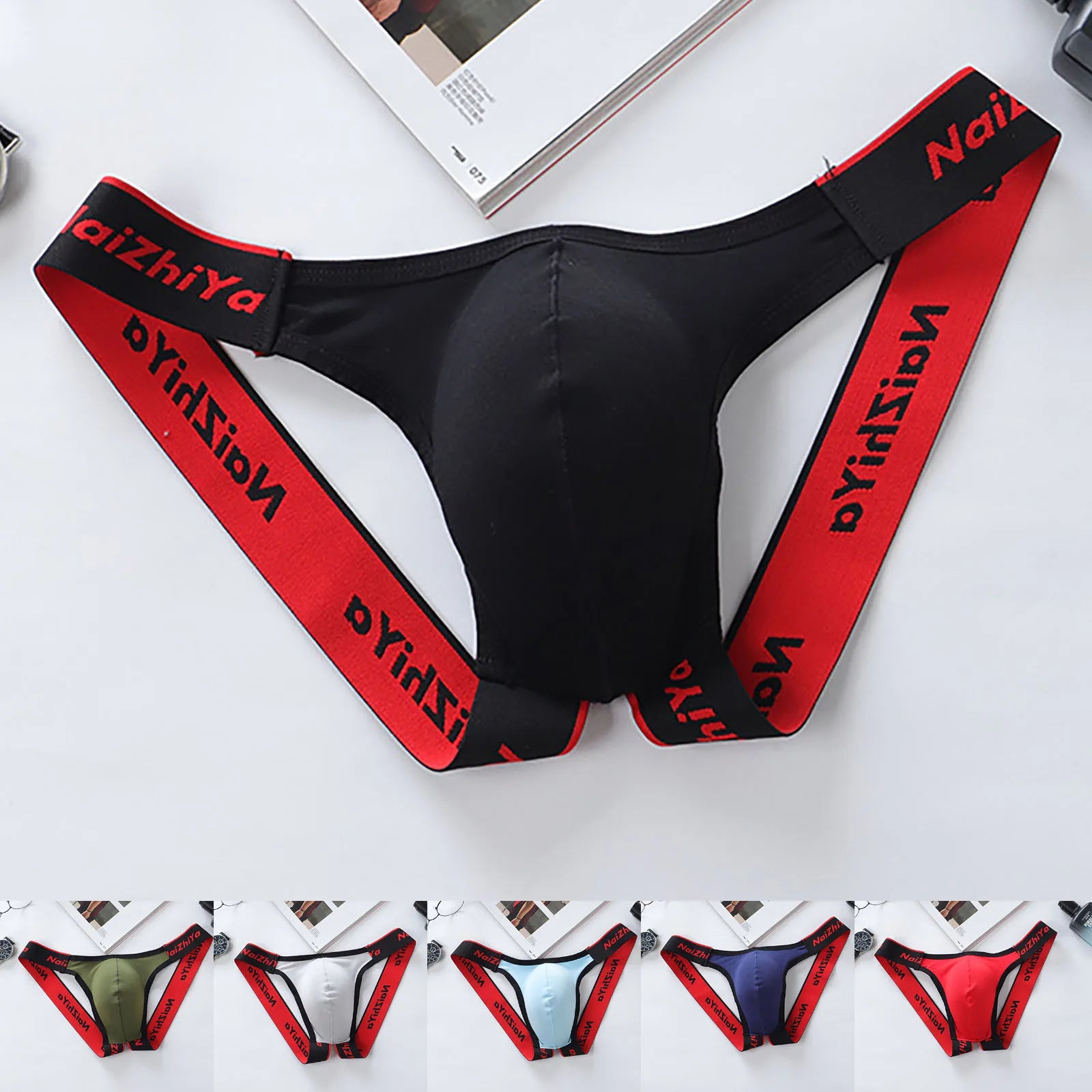 Male Fashion Sexy Letter Erotic Panties Thong Low Waist Casual Breathable T-Pants Bladder Soft and Comfortable Briefs Qme