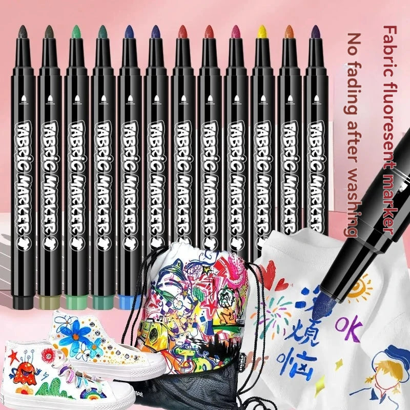 36Pcs Color Fabric Marker Pen Waterproof Non-fading Permanent Paint Pens for DIY T-Shirt Shoes Graffiti Drawing Art Stationery Qme