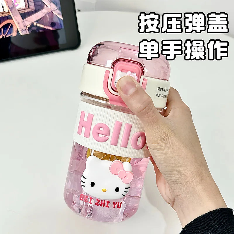 Hello Kitty Straw Cup Summer Portable Shock-Resistant Travel Cup Student-Friendly Sports-Grade Heat-Resistant Plastic Cup Qme
