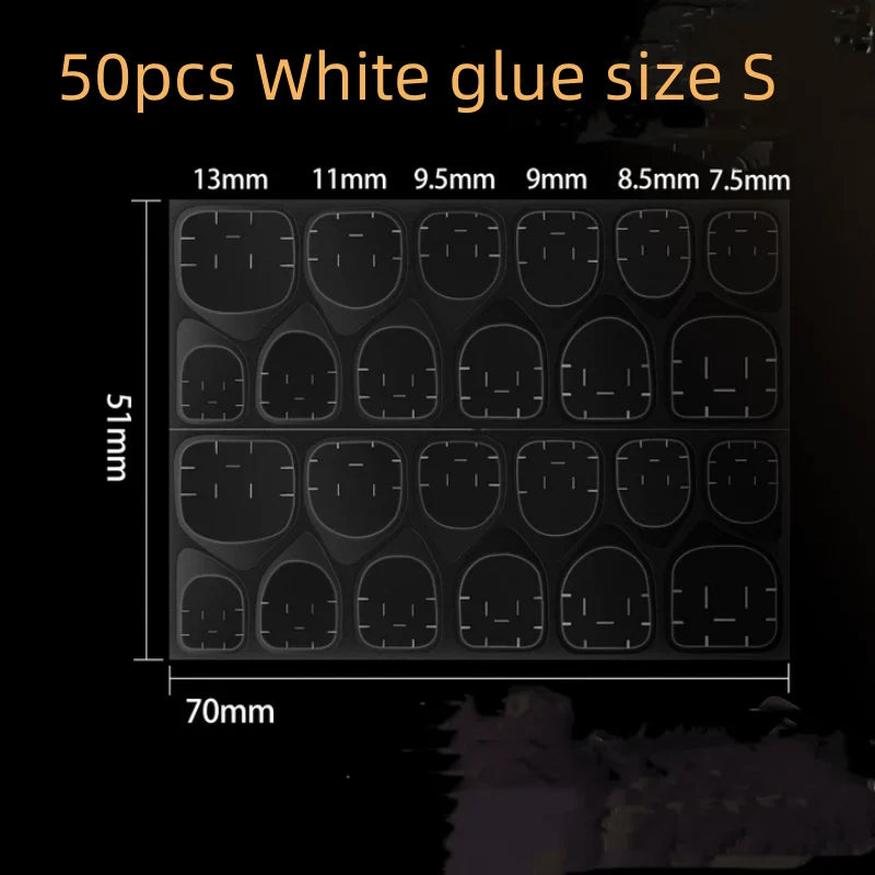 Nail Jelly Glue Double Sided False Nail Art Adhesive Tape Glue Sticker Nails Fake Press on Nails Coffin Qme 50pcs white S
