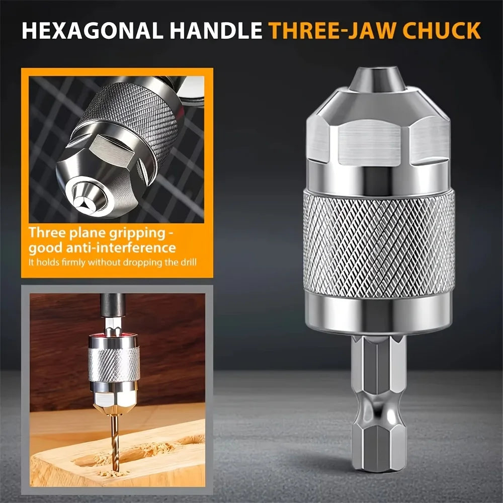 1pc 1.5~6.5mm Mini Keyless Drill Chuck, Quick-Change Drill Chuck, Professional Hex Handle Three-Jaw Metal Chuck Adapter Fixture Qme