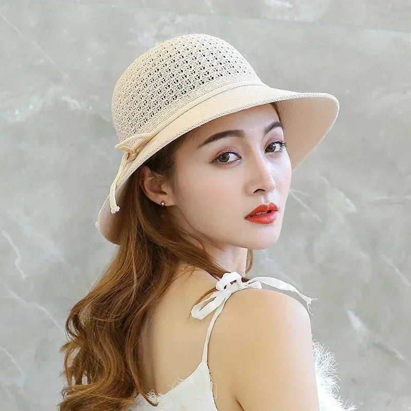Women Summer Fashion Braided Beach Sun Hat Solid Sunshade Lady Visor Qme