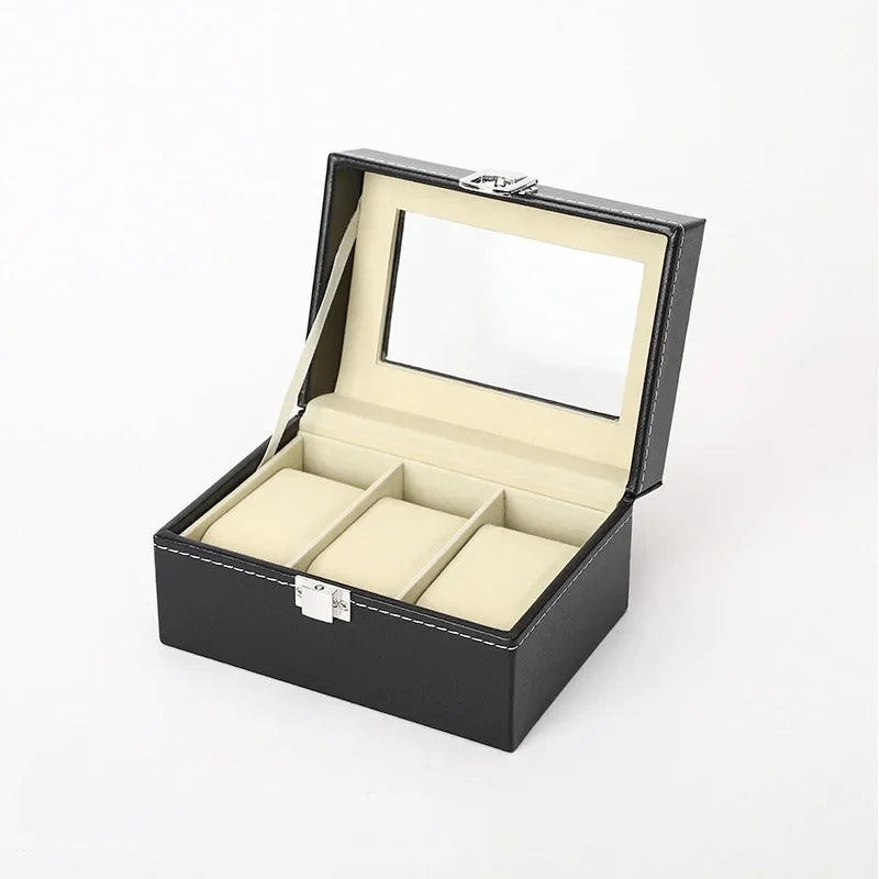 6 Slot PU Leather Lockable Watch Storage Boxes, Men & Women's Jewelry Display Drawer Case, 1-tier Organizer Watch Showcase Qme 3 slot