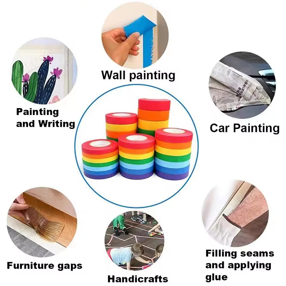 8 Rolls of colored Tape Set Solid Color Cute And Easy To Tear Paper Rainbow Tape DIY Decoration Decorate Notebook Cover Qme