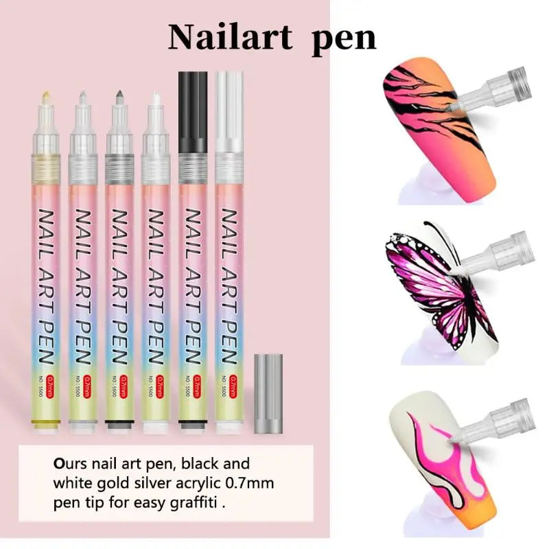 4 Colourful Nail Art Graffiti Pen Waterproof Diy Abstract Lines Fine Qme