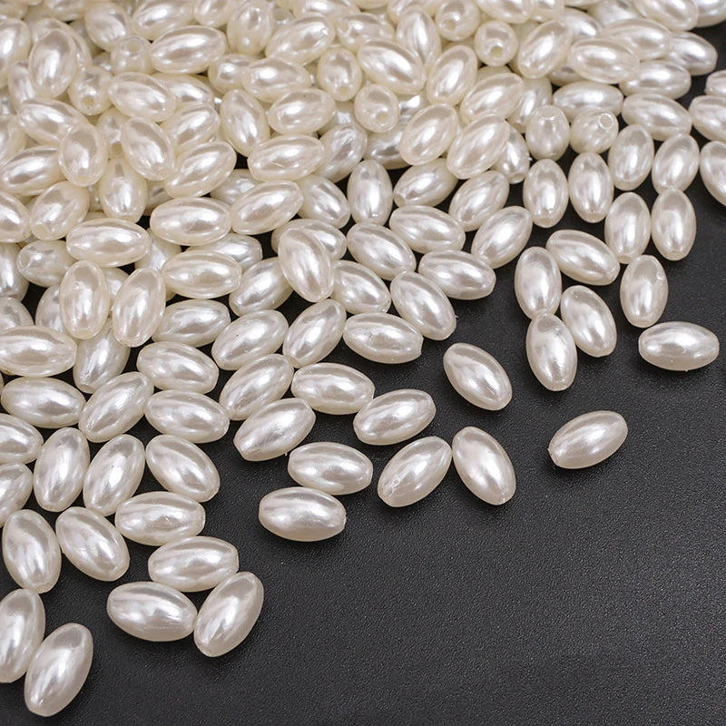 200pcs Long Oval ABS Imitation Pearl Beads White Plastic Loose Spacer For DIY Jewelry Bracelets Necklaces Crafts Making Wedding Qme