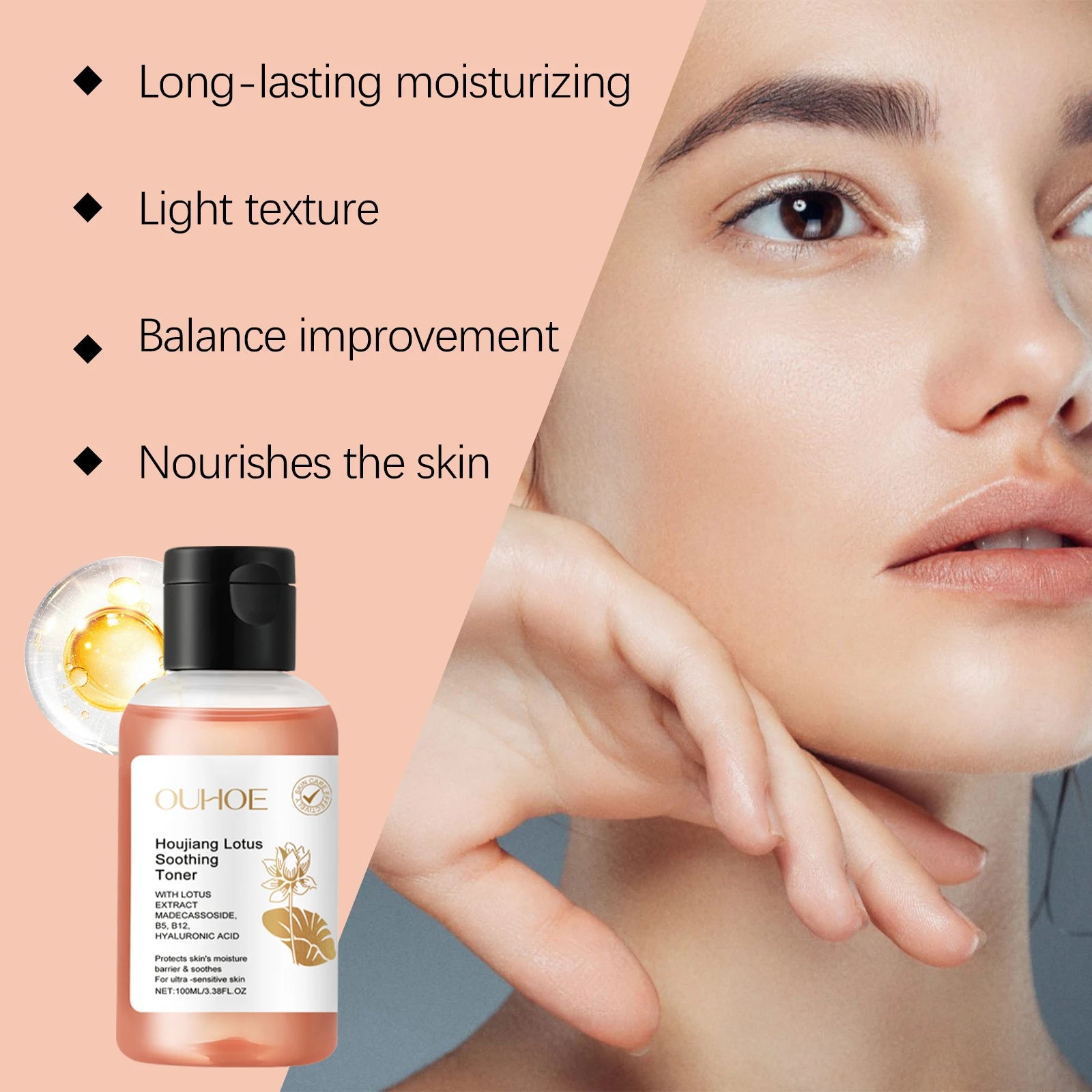 Lotus Facial Toner Soothing Moisturizing Smoothing Brightening Firming Skin Care for Sensitive Skin Pore Refining Essence Toner Qme