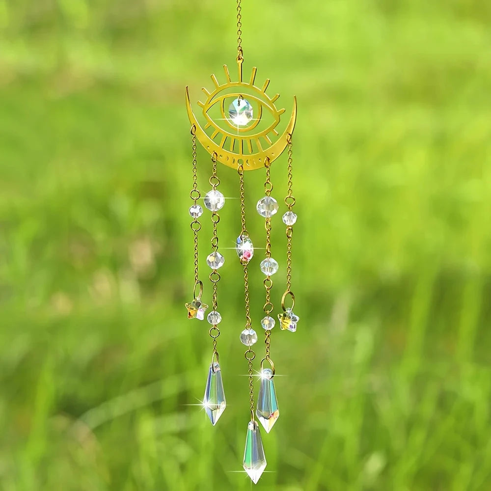 Golden Flame Moon Crystal Pendant Sunlight Catcher Outdoor Garden Hanging Decorations Hanging Ornaments Qme