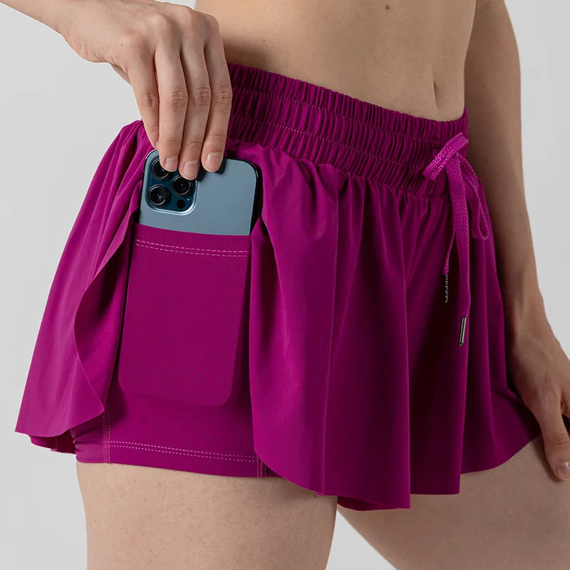 2 in 1 Jogger Flowy Athletic Shorts for Women Gym Yoga Workout Running Tennis Skirt Spandex Butterfly Cute Clothes Qme HG L