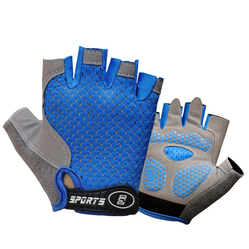Children's Gloves Half Finger Outdoor Sports Kids Cycling Boys Girls Protection Antislip Breathable Thin Spring Summer Gloves Qme Blue L
