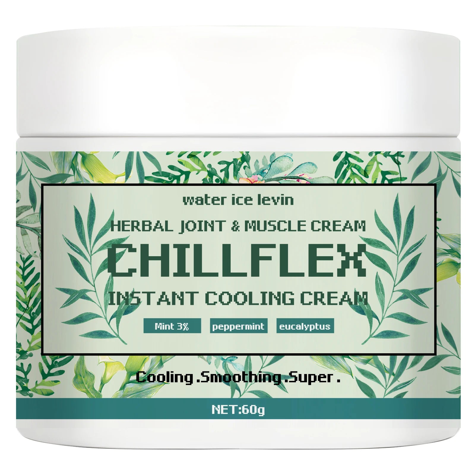 Water Ice Levin CHILLFLEH Cream: Instant Cooling Herbal Relief with Mint & Eucalyptus for Joints & Muscles. 60g. Qme one 60g