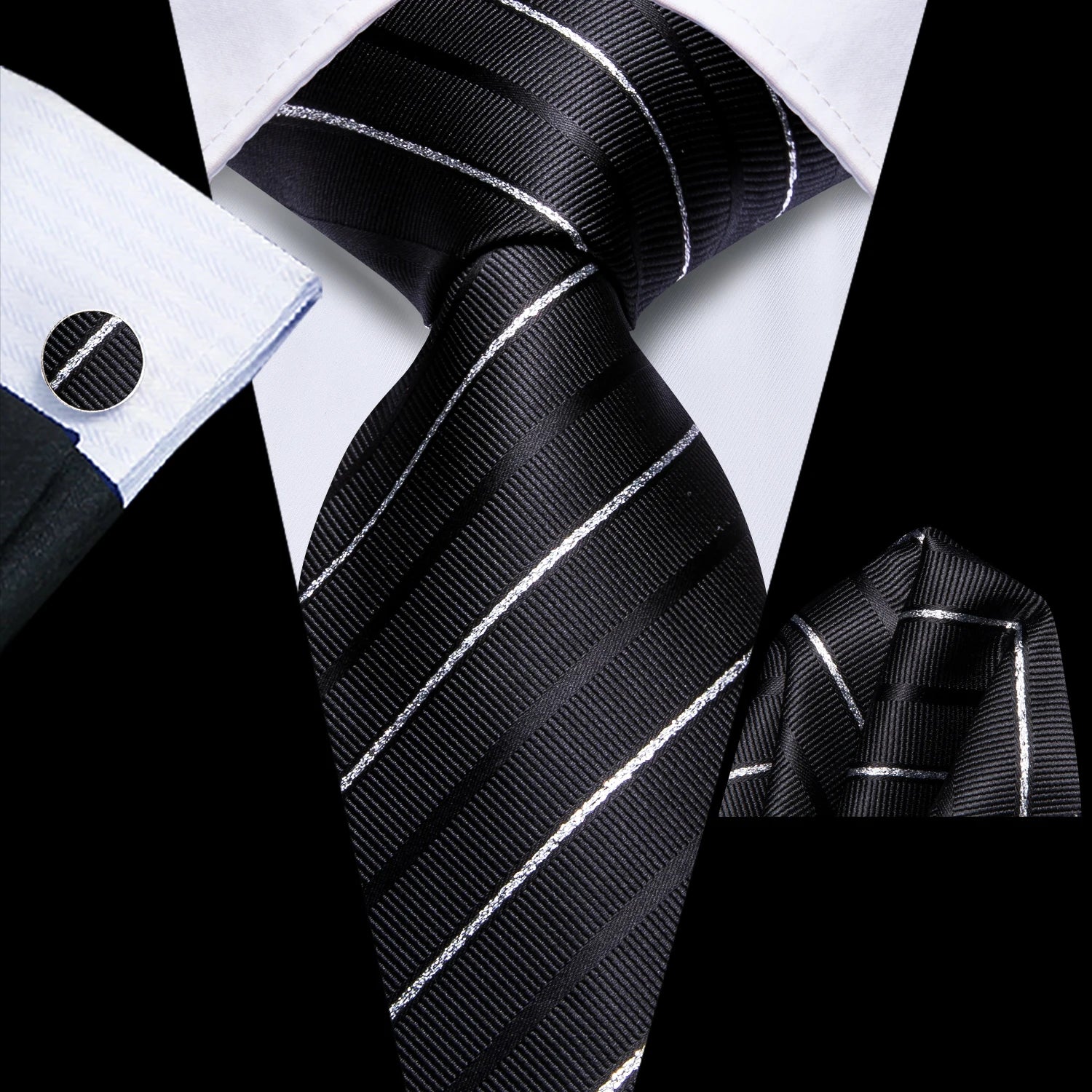 Hi-tie Men Pink Green Necktie Handkerchief Cufflinks Tuxedo Accessory Qme HT-N-0200