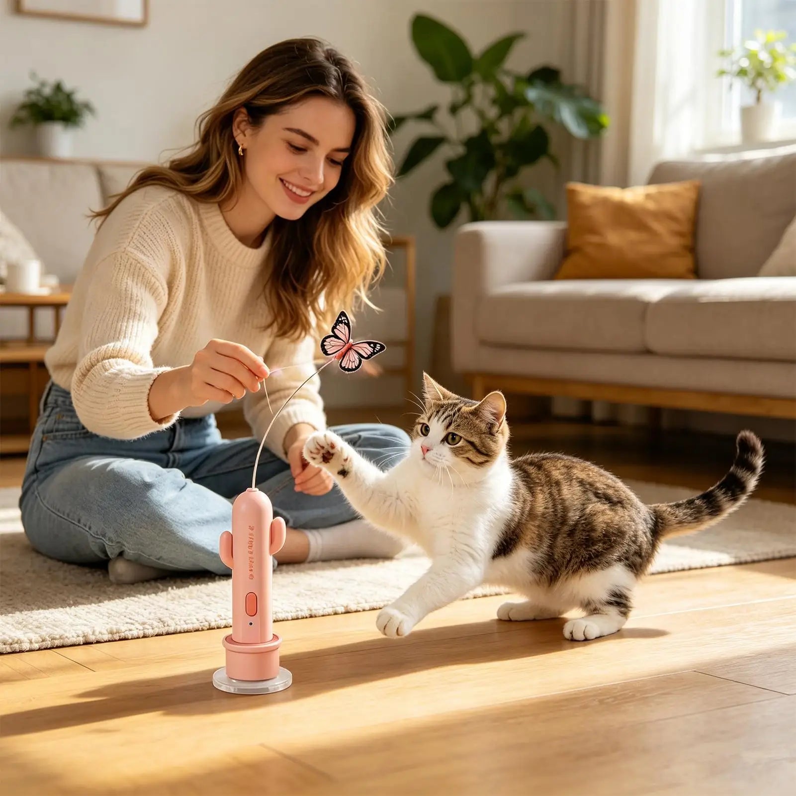 Cat Toys 2 Mode Rechargeable Electric Self-Play Stick With Suction Cup Indoor Cat Toys For Home Furniture Couch Corner Floor Qme