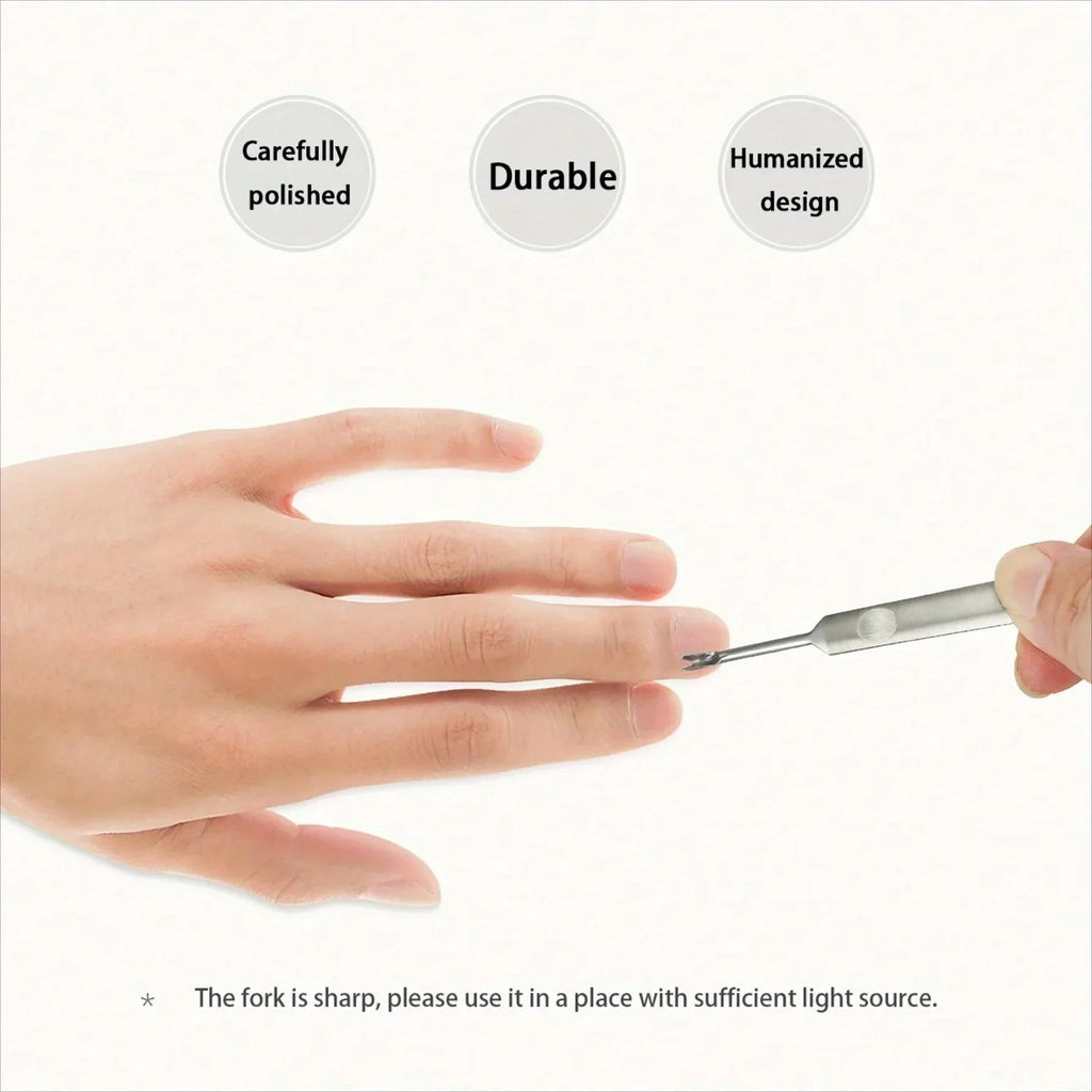 Professional Silver Stainless Steel Finger Cuticle Cleaner Fork Qme