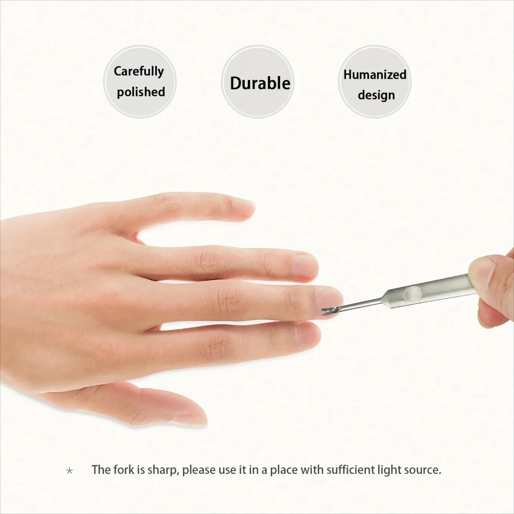 Professional Silver Stainless Steel Finger Cuticle Cleaner Fork Qme