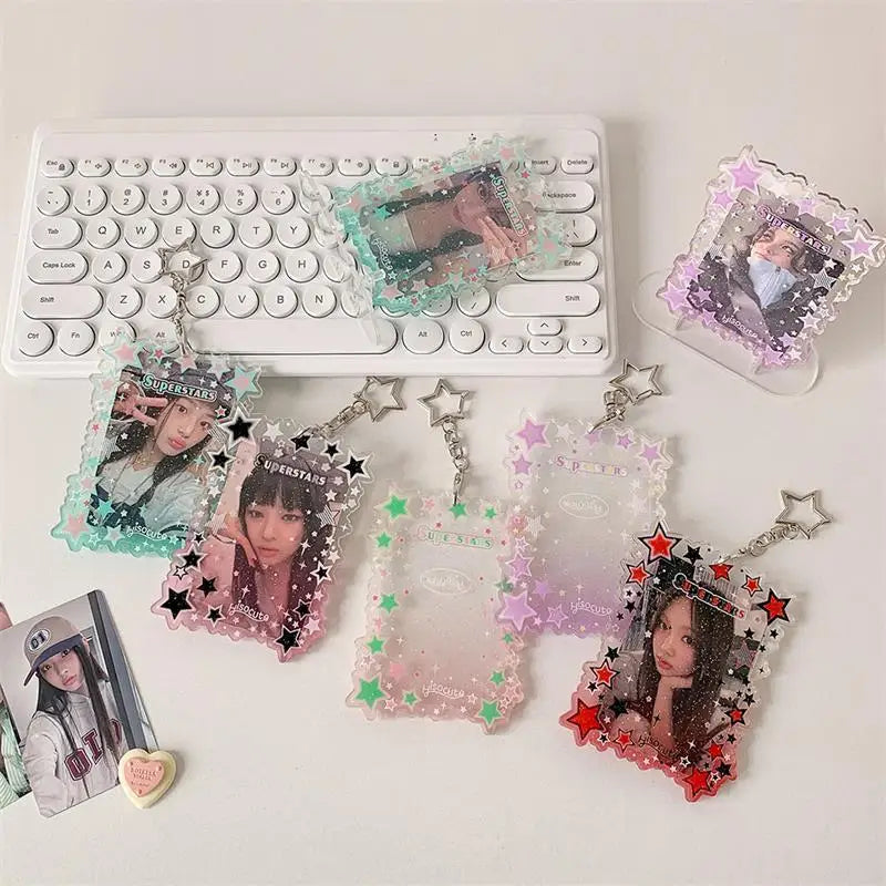 Cute Star Gradient Photocard Holder PVC Girl Card Idol Photo Display Qme