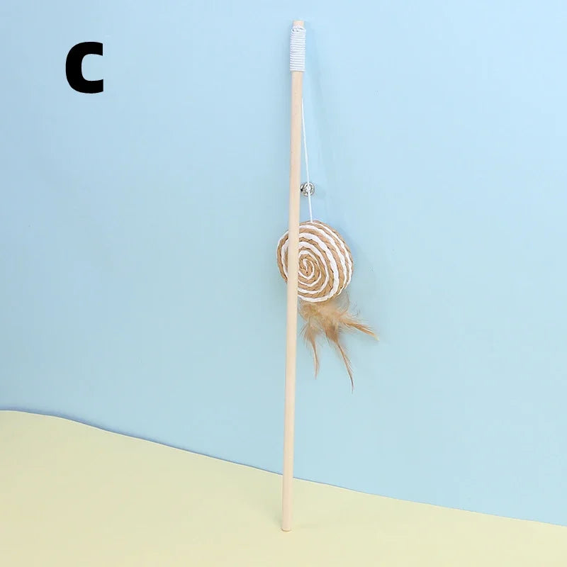 Cat Toy Cat Teaser Stick Handmade Cotton And Linen Woven Wooden Pole Cat Teaser Stick Cute Simulation Mouse Cat Interactive Toy Qme C
