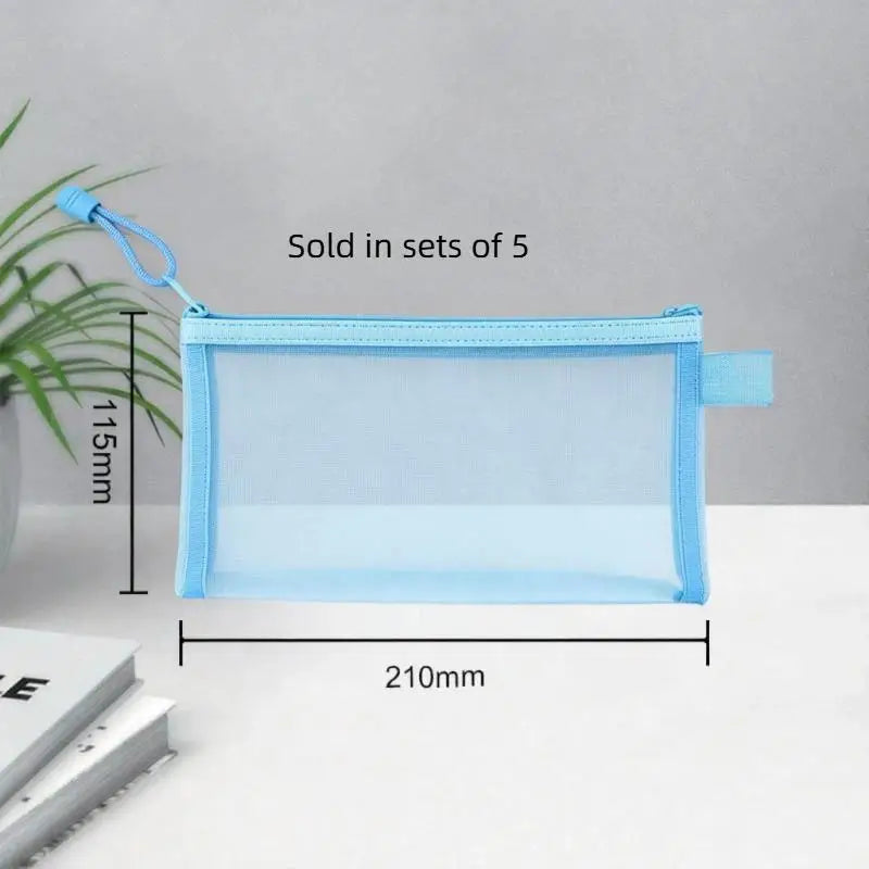 Mesh Pencil Pouches Transparent Design Durable Zip School Office Exam Qme D