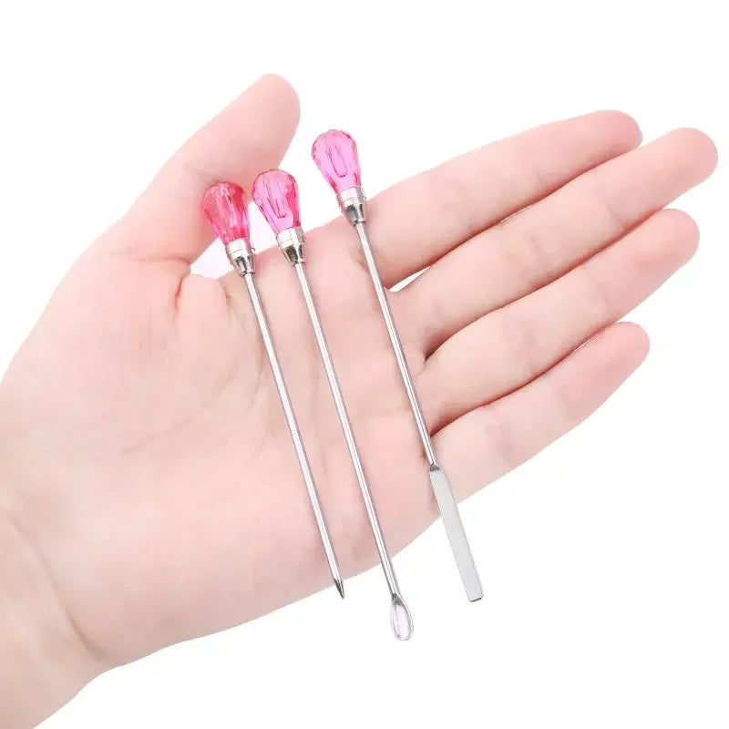 3PCS Poke Needle Digging Power Spoon Stir bar Tool Set For Professional Silicone UV Glue Resin Mold Epoxy Jewelry Making Tools Qme Default Title