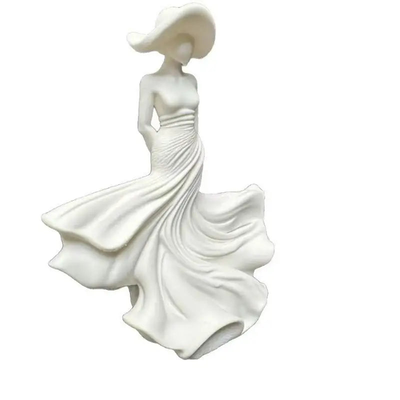 3D Ornament Figurine White Dancing Lady Statue Flowing Skirt Simple Console Living Room Decor Sculpture Gift For Women Girl Qme White one size