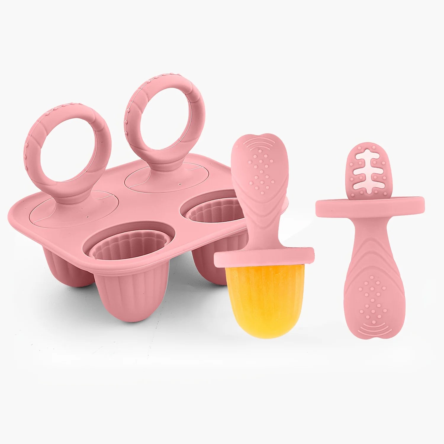 4-Pc Cube of Ice Popsicle Mold, Food Silicone Ice Cream Bar Mold Qme Dark Pink