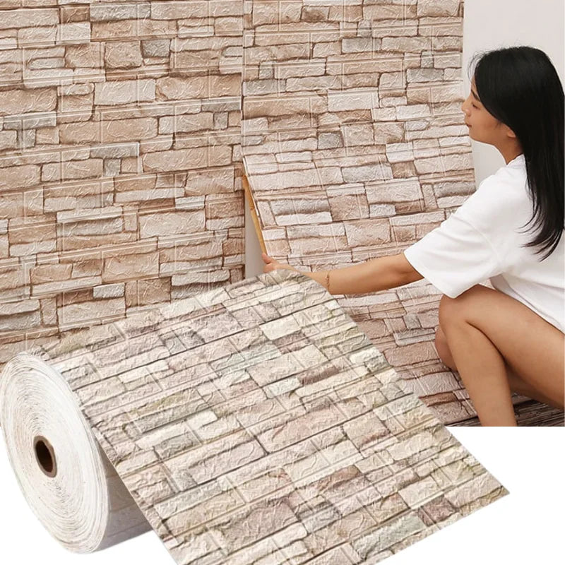 5Pcs 3D Brick Soft Foam Wallpaper 77cmx70cm Self Adhesive Waterproof Wall Sticker Stain Resistant Indoor Living Home Wall Decor Qme retro coffee 77x70cm 5pcs