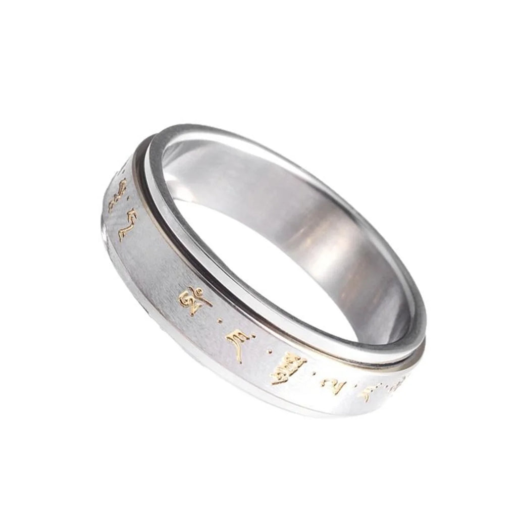 Fashion Men Buddha Rotation Spinning Mantra Letter Ring Transfer lucky Charm Ring Titanium Steel Fine Jewelry Gift Rings Qme