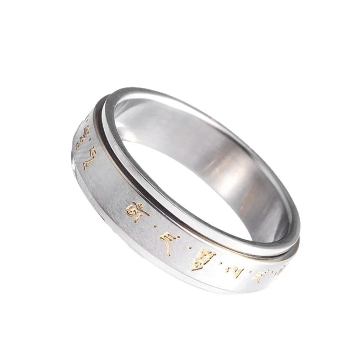 Fashion Men Buddha Rotation Spinning Mantra Letter Ring Transfer lucky Charm Ring Titanium Steel Fine Jewelry Gift Rings Qme