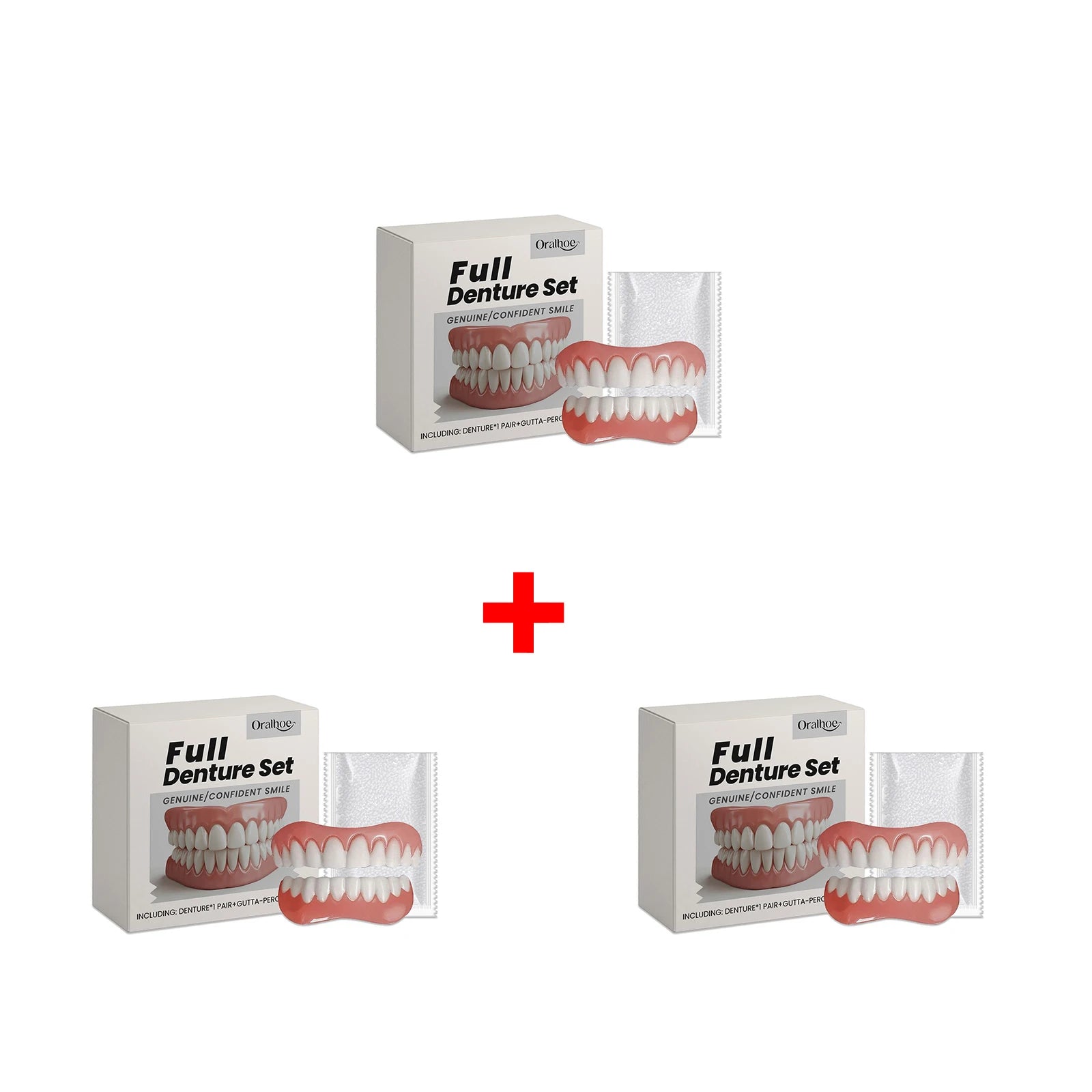 Silicone Dentures False Teeth Full Set Cover Gums Improve Missing Broken Tooth Restore Confident Smile Teeth Denture Reliner Kit Qme 3Set Boxed