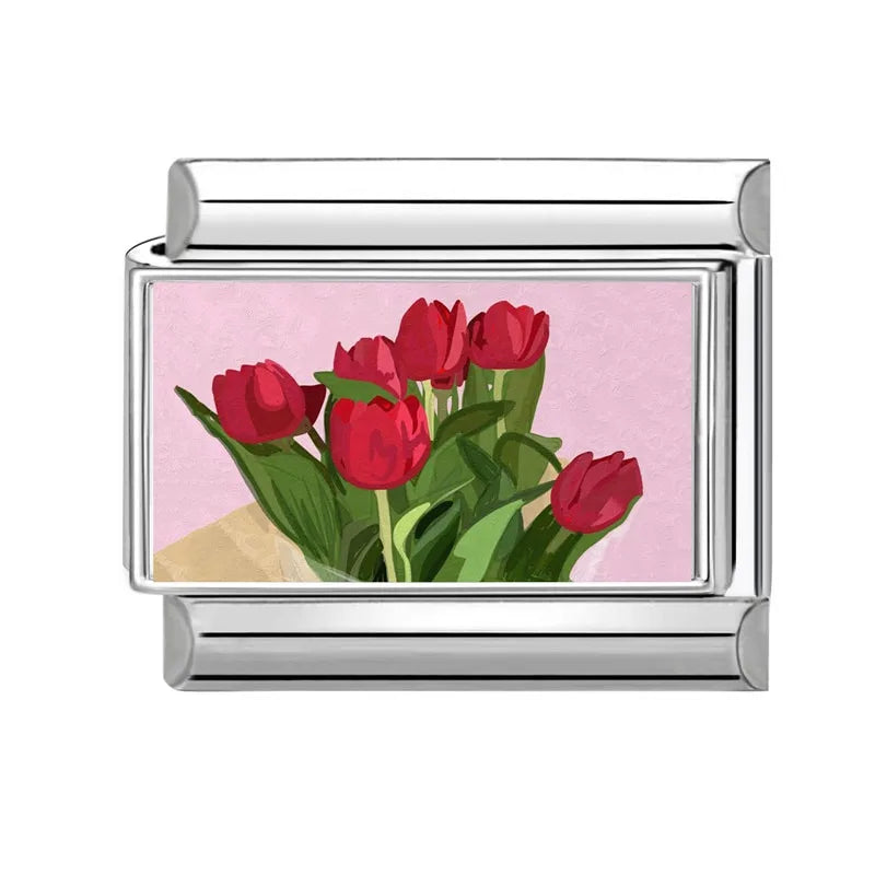 2025 Cute Rabbit Cats Heart Flowers Italian Charm Link Fit Stainless