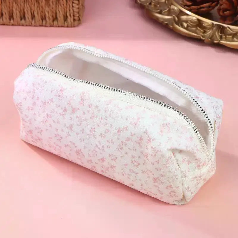 Large Capacity Pencil Pouch Pink Small Floral Case Handheld Pen Bag Qme