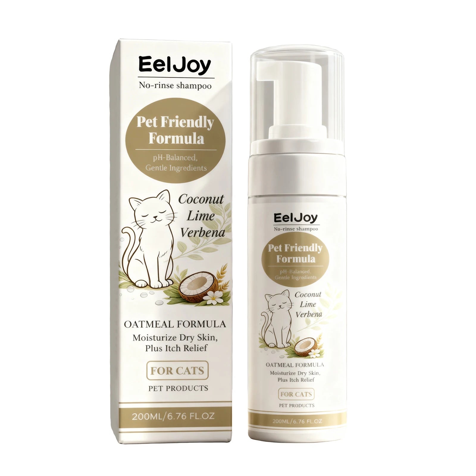 Fragrant Cat Shampoo Moisturizing Remove Dirt Reduce Odors Control Oil Relieve Itching No-Rinse Hypoallergenic Cat Shampoo Foam Qme 200ml Boxed