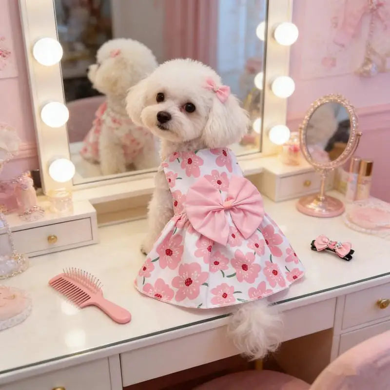 Princess Skirt Butterfly Bowknot Pet Poodle Cat Costume Floral Qme