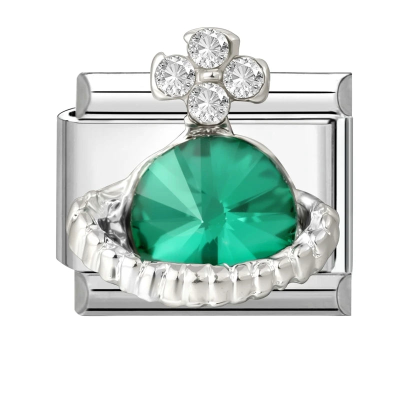 Trendy Green Emerald Inlay Zircon Shiny Italian Charm Link Fit 9mm Stainless Steel Bracelet DIY Making Men Women Jewelry Gifts Qme Style 1