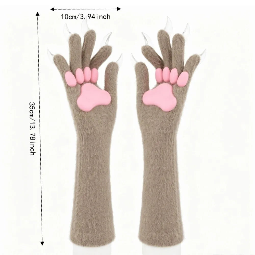 Long Cat Claw Gloves Furry Cute Animal Hand Silicone Paw Pads Cosplay Qme