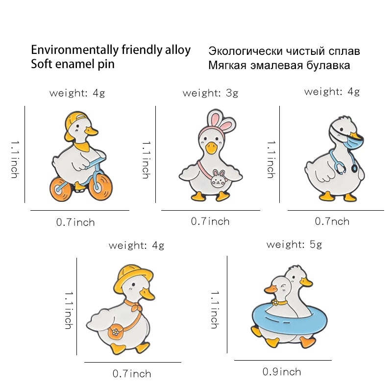 Cute Animal Enamel Pins Duck Goose Brooches Bicycle Doctor Metal Badges Lapel Clothes Funny Kids Friend Jewelry Gifts Wholesale Qme