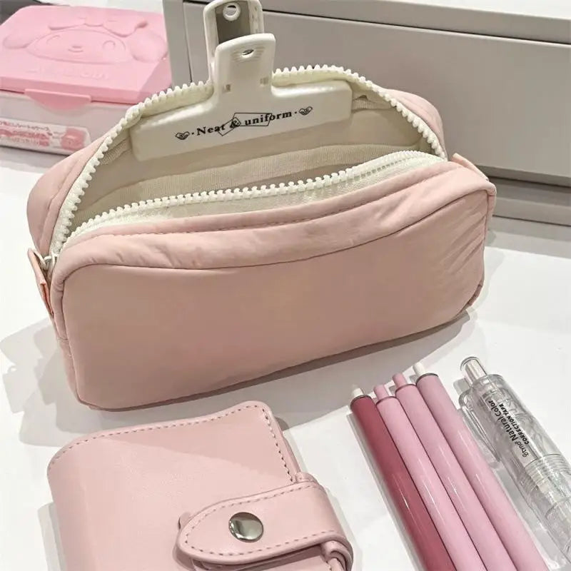Zipper Pen Bag Simplicity Solid Design Large Capacity Pencil Case Qme