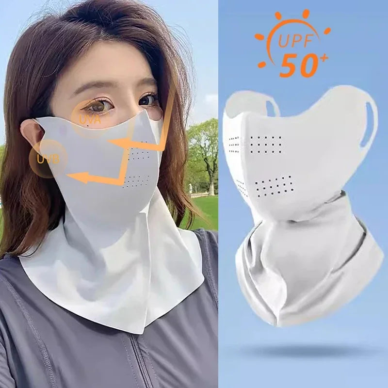 Women Summer UV Protection Neck Scarf Ice Silk Face Mask Cover Outdoor Wrap Cover Sports Cycling Sun Proof Sunscreen Dustproof Qme