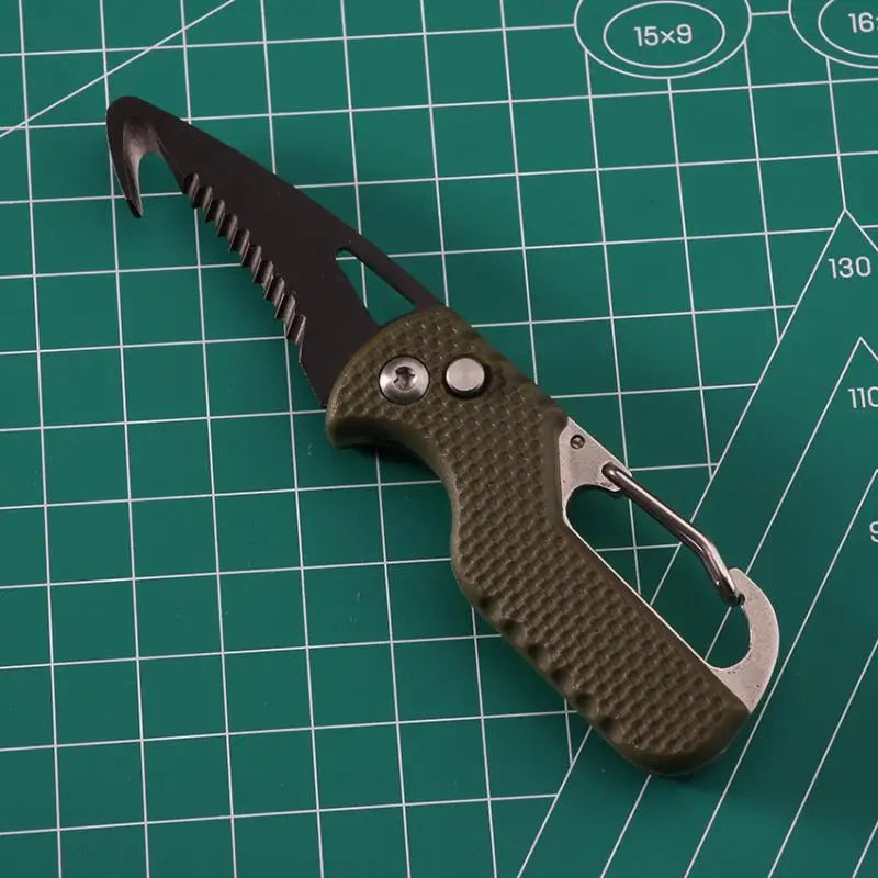 Outdoor Camping Portable Folding Knife Multifunctional Serrated Hook Qme 1 Army green