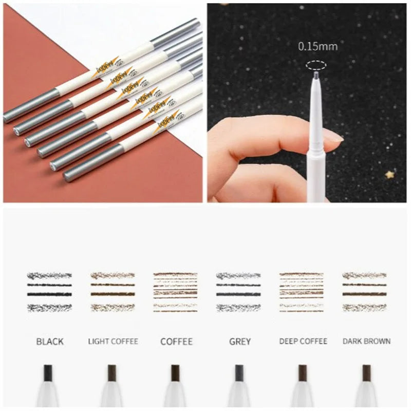 6-color Waterproof Dual-ended Eyebrow Pencil Brush Matte Look Brow Qme
