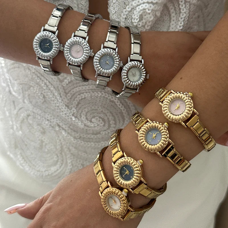 2025 1 Piece of New Fashion Gold Color Bracelet Women's Watch Retro Luxury Fashion Simple Elegant Watch Women's Casual Watch Qme