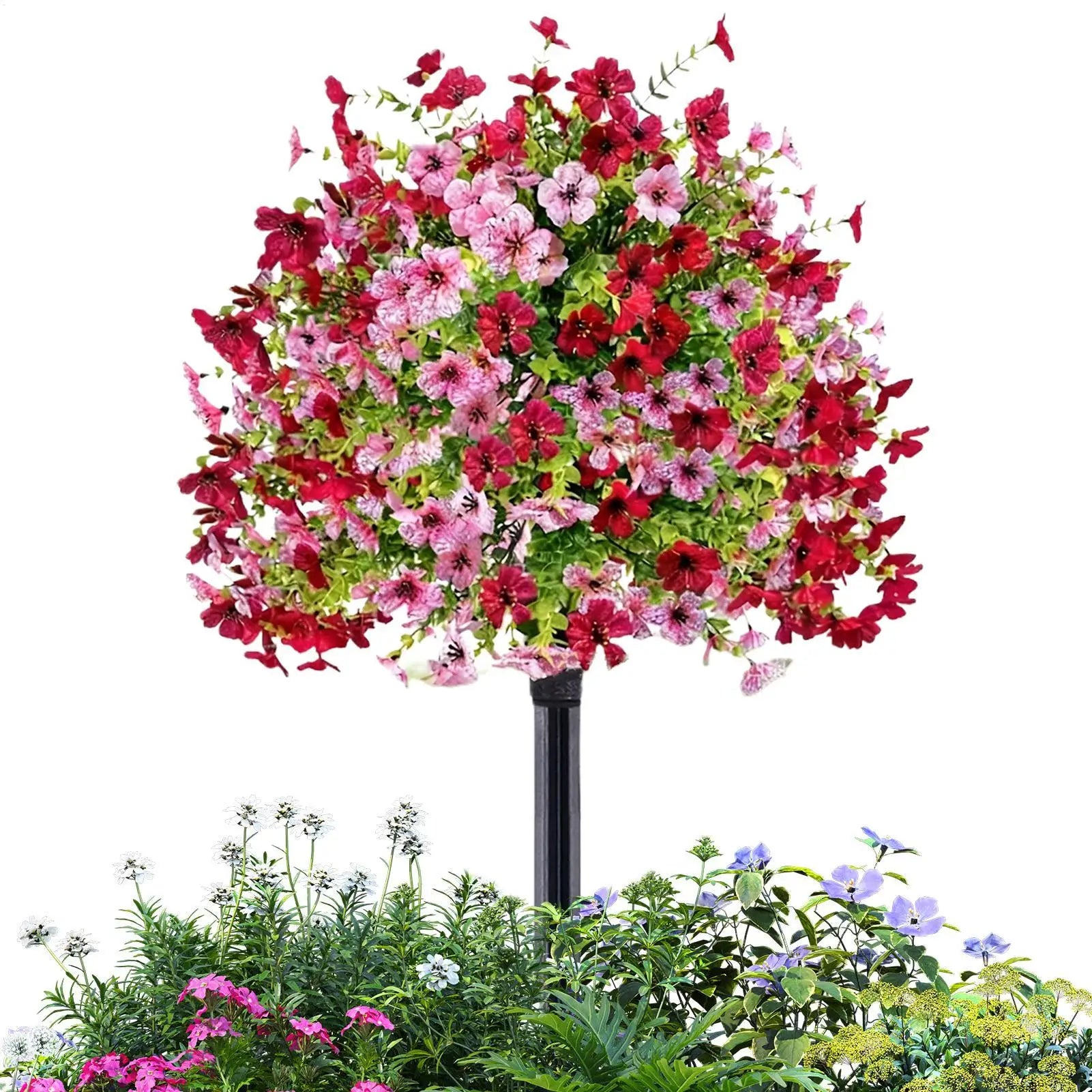 Fake Petunias 18 Inch Realistic with Ground Stake Porch Decor Petunias Faux Flowers Outdoor Decor for Yard Porch Lawn Pathway Qme