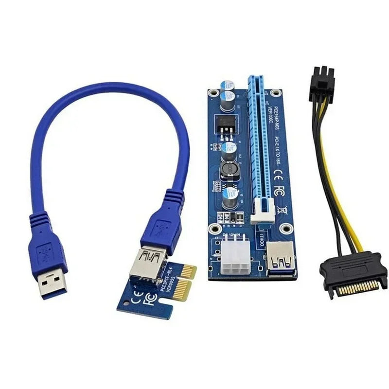 PCI-E 1X To 16X Riser Card, PCI-E SATA To 6Pin Power Cable, USB 3.0 For Bitcoin Mining Miner Qme
