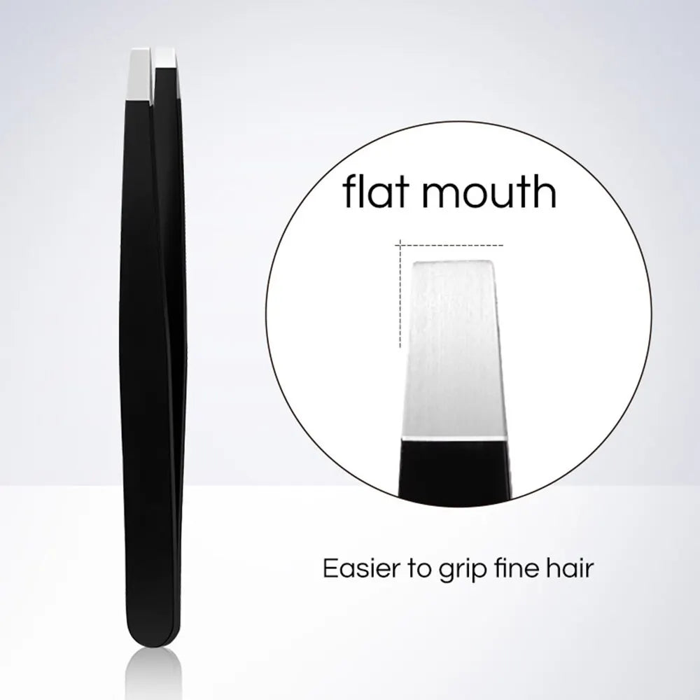 GECOMO Stainless Steel Black Eyebrow Tweezer Slant Flat Point Beauty Qme G2090-1