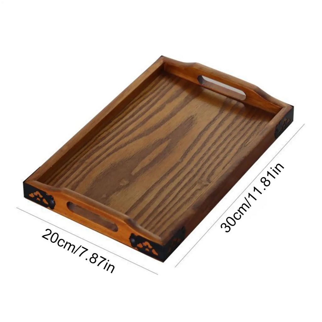 Wood Serving Tray Rectangular Platter Storage Organizer Kitchen Qme
