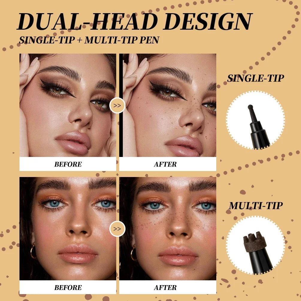 Qibest 2-In-1 Freckle Pen with Gourd-Shaped Head, Natural and Realistic, Sweat-Proof, Double-Ended Stamp Dot Pen Cosmetic Stick Qme
